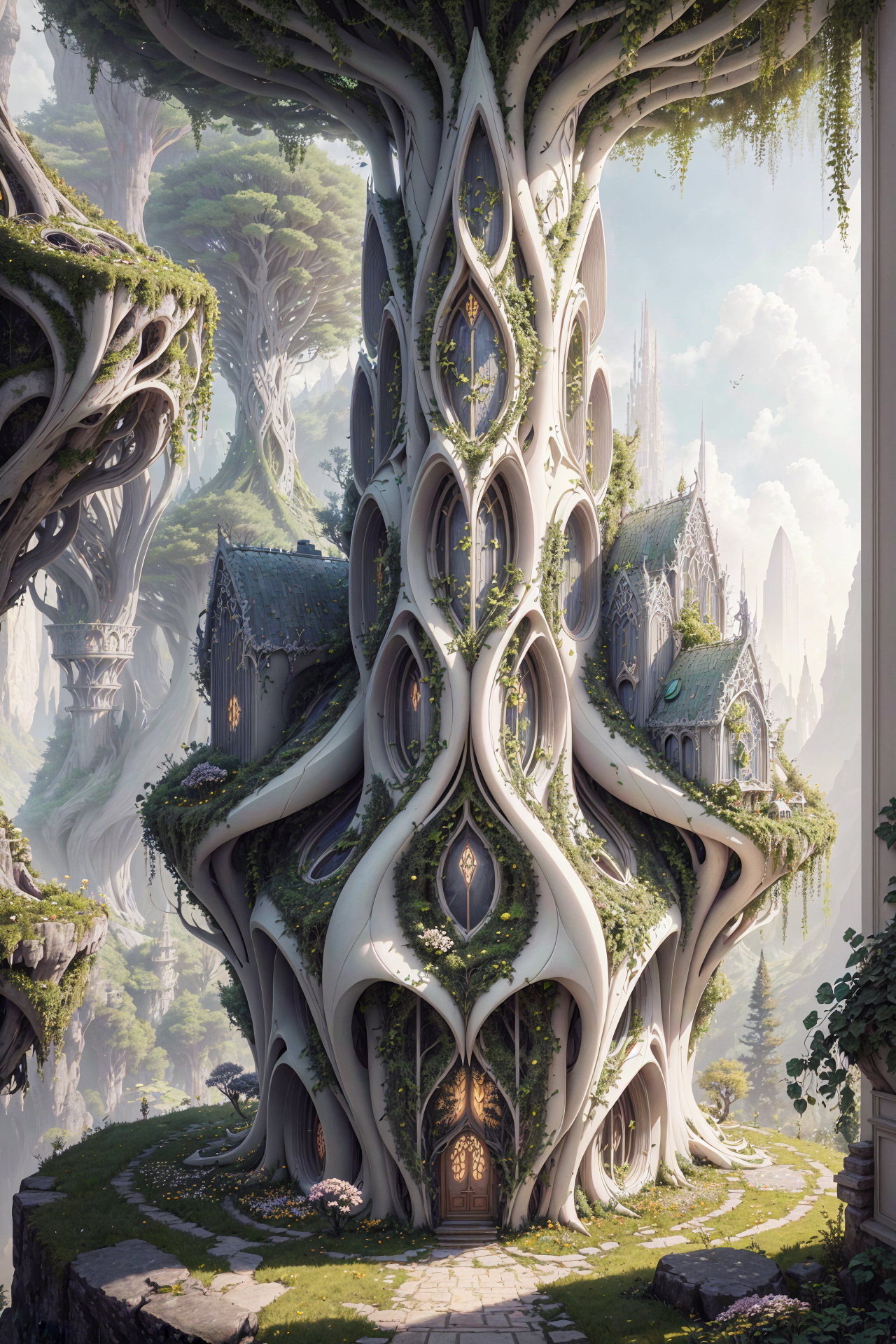 10060-4272346092-intricate high detailed elven buildings in style zahahadid, (giant trees), flowers, ivy, artstation, 8k, unreal engine, raytraci.jpg